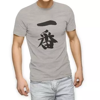 Размер 3XL Печать Стильный круглый вырез Серый Серый Белый 001711 Узор Японский Кандзи [igsticker] Мужская футболка Футболка Японская/Японская