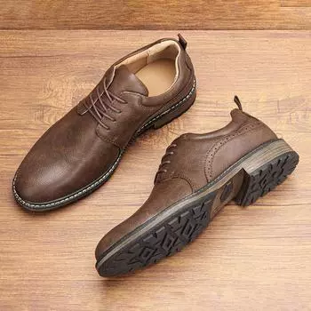Размер 40~46 Повседневная обувь Мужская модная брендовая удобная 2024 Кожаная обувь Мужская #KD726 40 коричневый