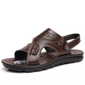 Размер 44, летние кожаные сандалии, мужская пляжная обувь, повседневная праздничная обувь, удобные дышащие нескользящие тапочки на толстой подошве 38