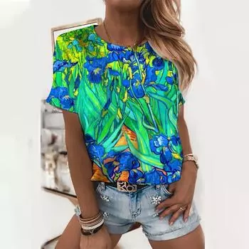 Размер 8XL, женская футболка с 3D цветочным принтом, лето 2024, новая модная повседневная рубашка с круглым вырезом и коротким рукавом, уличная одежда, женские футболки розового цвета 3XL
