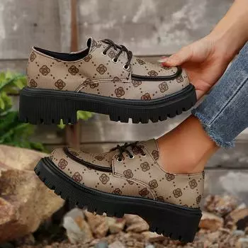 Размер Британский стиль 2025 весна новые туфли на платформе толстый каблук ретро женские одинарные туфли 35 коричневый