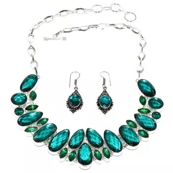 Размер Hugh Facited Chrome Diopside Handcrafted Jewelry ожерелье серьги 16-18