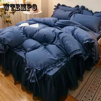 Размер King Size/Queen Size/Twin Size Юбка-кровать Пододеяльник Наволочка Комплект из четырех предметов Утепленная теплая спальня Простое постельное белье высокого качества Full 4pcs