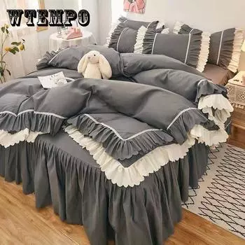 Размер King Size/Queen Size/Twin Size Юбка-кровать Пододеяльник Наволочка Комплект из четырех предметов Утепленная теплая спальня Простое постельное белье высокого качества Full 4pcs