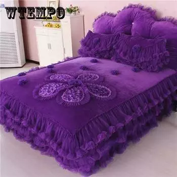 Размер King Size/Queen Size/Twin Size Кружевная утолщенная стеганая юбка-кровать Пододеяльник Наволочка Комплект из четырех предметов Теплая спальня Простое постельное белье Высокое качество Twin 4pcs