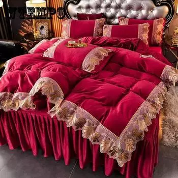 Размер King Size/Queen Size/Twin Size Зимняя флисовая юбка-кровать с кристаллами Пододеяльник Наволочка Комплект из четырех предметов Утолщенное теплое простое постельное белье Высококачественное зимнее белье Twin 4pcs