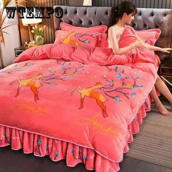 Размер King Size/Queen Size/Twin Size Зимняя фланелевая юбка-кровать Пододеяльник Наволочка Комплект из четырех предметов Утолщенное теплое простое постельное белье высокого качества Twin 4pcs