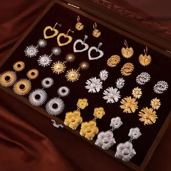 Размер кольца полые серьги-цветы титановая сталь покрытая золотом 18 карат преувеличенные серьги ювелирные изделия женщины