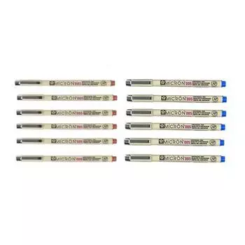 Размер кончика ручек Sakura Pigma Micron 005 (ширина линии 0,20 мм: рисование, наброски, письмо (синий / красный) Red (1 Box, 6 Pack)