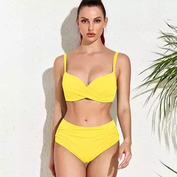 Размер купальника Lus, черный купальник-бикини с эффектом пуш-ап, женский купальник 2024, однотонный купальный костюм из двух предметов с контролем живота, бикини L чёрный