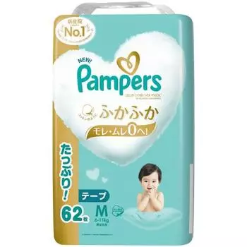 [Размер ленты M] Подгузники Pampers, лучшие для кожи первого года жизни (6~11 кг), 62 штуки
