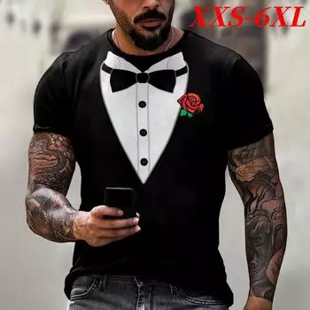 Размер XXS-6XL Большие размеры Футболки Топы Мужские забавные костюмы Узор Мужская футболка 3D-печать Повседневная футболка с коротким рукавом и круглым вырезом Одежда XXS