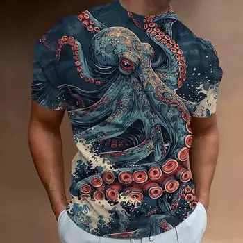 Размер XXS-6XL Забавный дизайн футболок с изображением осьминога Графический уличный стиль Футболки с коротким рукавом Топы Летняя футболка большого размера Мужская одежда XXS