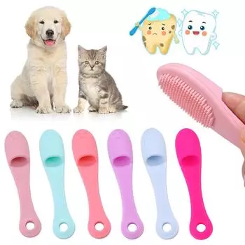 Размер Защита зубов домашних животных Зубная щетка для собак Аксессуары для собак Зубная щетка для пальцев домашних животных Щетка для чистки домашних животных темно-розовый