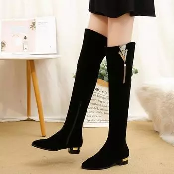 Размер зимних сапог выше колена, женские эластичные женские туфли до бедра, сексуальная женская обувь, длинные Bota Feminina 40 чёрный