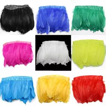 Разноцветная бахрома с гусиным пером для платья, юбки, украшение для праздничной одежды, изготовление поделок своими руками 1meter флуоресцентный желтый