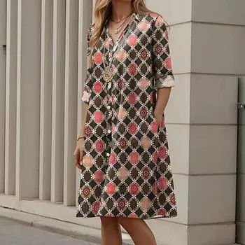 Разноцветная клетчатая ромбовидная клетка с принтом в виде сращивания, свободные элегантные женские платья-рубашки S розовый