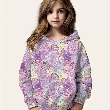 Разноцветная толстовка с капюшоном с 3D-принтом для девочек, повседневная удобная толстовка с длинным рукавом для активного отдыха в подарок 100