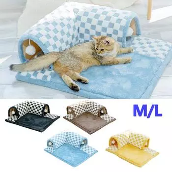 Разноцветная туннельная кровать для кошек для домашних кошек, коврик для активности кошек, игрушка, центр активности кошек M жёлтый