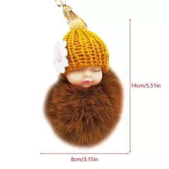 Разноцветная вязаная шапка, брелок для ключей со спящим ребенком, сумка-подвеска, пушистая плюшевая кукла, сумка для ключей, брелок для ключей, ювелирный подарок, очаровательный жёлтый