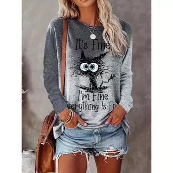 Разноцветная женская футболка с надписью I Am Fine, женский укороченный топ с графическим принтом, блузка с длинным рукавом, женская одежда, дешевые рубашки S