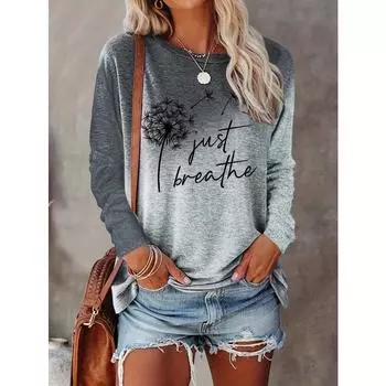 Разноцветная женская футболка с принтом одуванчика, женский укороченный топ с длинными рукавами, женская одежда больших размеров, рубашки S