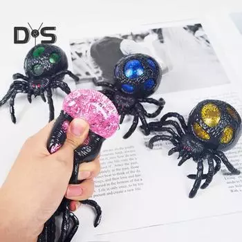Разноцветные бусины, игрушка-паук, сжимающая пуговицу, для снятия стресса, поддельная игрушка-паук, сенсорная игрушка для детей, подростков и взрослых, мягкая игрушка-антистресс TPR, игрушка-животное чёрный