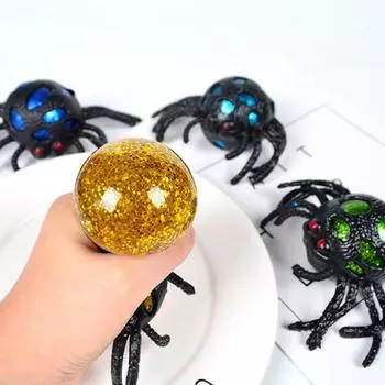 Разноцветные бусины Паук Сжимаемая игрушка Тревога Снятие стресса Поддельный Паук Щипок Сенсорный чёрный