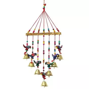 Разноцветные бусины ручной работы, колокольчики, статуэтка попугая, подвесные колокольчики на окна, стены, двери, декоративные украшения на Дивали для домашнего декора