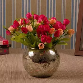 Разноцветные цветы со стеклянной вазой Mercury для домашнего декора, центральный стол, спальня, гостиная и украшение офиса (многокрасочный)