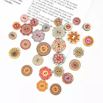 разноцветные деревянные классические европейские винтажные пуговицы с принтом, украшения для одежды «сделай сам», аксессуары ручной работы 15mm 50pcs/bag