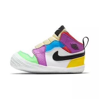 Разноцветные детские кроссовки Air Jordan 1 Crib Bootie White Lightbulb Team-Orange AT3745-109