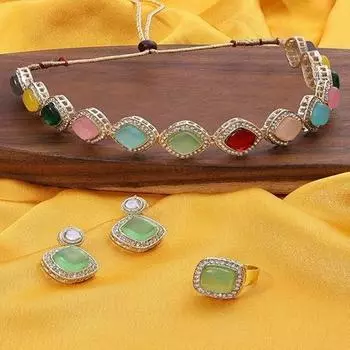 Разноцветные камни австрийские бриллианты колье серьги кольцо комплект для женщин