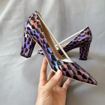 Разноцветные клетчатые туфли на среднем каблуке, женские туфли с острым носком, сексуальные дизайнерские туфли-лодочки, большой размер 33-45 33