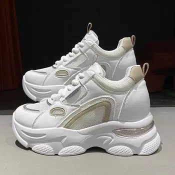 Разноцветные кроссовки на платформе, женские спортивная обувь из дышащей сетки на воздушной подушке, женские летние осенние нескользящие кроссовки на шнуровке 35 чёрный