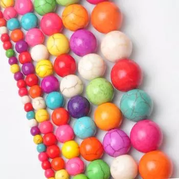 Разноцветные круглые бусины-разделители из натурального бирюзового камня 4-14 мм 10 mm разноцветный