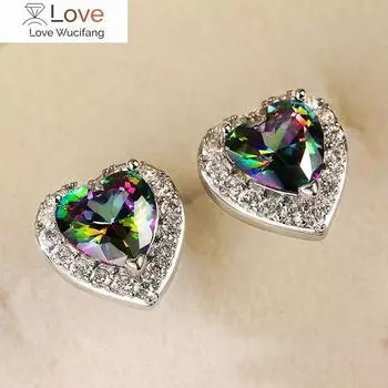Разноцветные кубические циркониевые серьги для женщин, серьги-гвоздики для помолвки, украшения на день Святого Валентина, свадебные аксессуары оптом