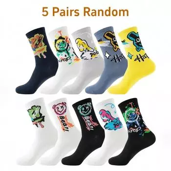 Разноцветные мужские носки до щиколотки, уличная мода граффити, удобные, дышащие, влагоотводящие One Size