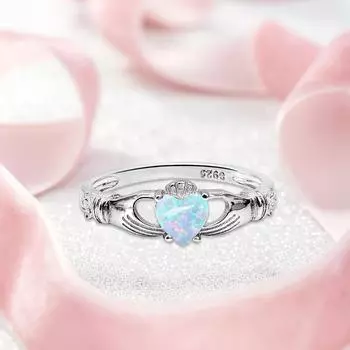 Разноцветные опаловые серебряные повседневные кольца в форме сердца для женщин 5 платиновый