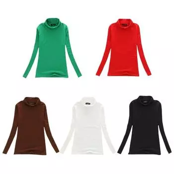 Разноцветные осенне-зимние женские топы, водолазка с длинными рукавами, женская футболка, однотонные эластичные топы, женские шелковые нижние рубашки, топы M