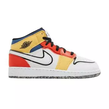 Детские кроссовки Air Jordan 1 Mid SE GS Multi-Color Canvas White Black Picante-Red DV1316-100 38