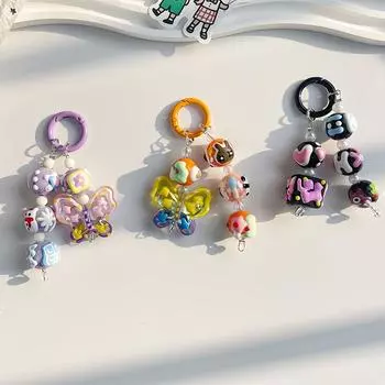 Разноцветные расписные бусины цепочка для телефона милая бабочка брелок для ключей чехол для наушников подвеска сумка декор для автомобиля брелок чёрный