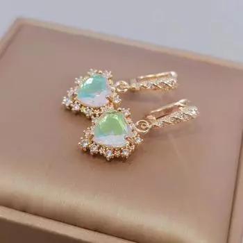 Разноцветные серьги-капли с кристаллами в форме сердца для женщин, новинка 2023 года, модные золотые серьги для свадьбы, помолвки и вечеринки, ювелирные аксессуары разноцветный