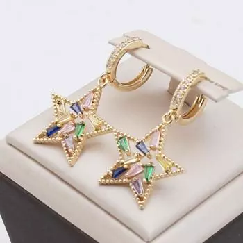 Разноцветные серьги-капли со звездами и цирконием для женщин, новинка 2024 года, модные серьги с кубическим цирконием, модные вечерние ювелирные аксессуары разноцветный