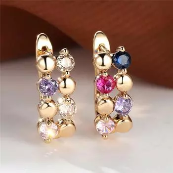 Разноцветные серьги с кубическим цирконием, маленькие круглые серьги с камнями, простые серьги в стиле бохо золотого цвета, женские роскошные серьги-кольца для женщин, вечерние разноцветный/золотой