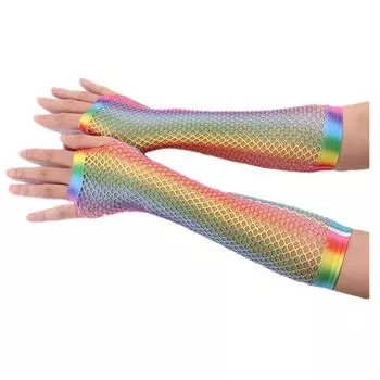 Разноцветные сетчатые перчатки для вечеринки, вечеринки, полпальцевые сетчатые перчатки для секса в стиле панк One Size