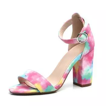 Разноцветные свадебные женские летние сандалии, пикантные квадратные туфли на высоком каблуке, элегантные и шикарные модные офисные женские туфли для вечеринок 43