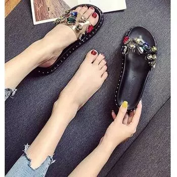 Разноцветные тапочки со стразами, женские дизайнерские прозрачные туфли, босоножки на платформе с кристаллами, летние женские шлепанцы с открытым носком 35