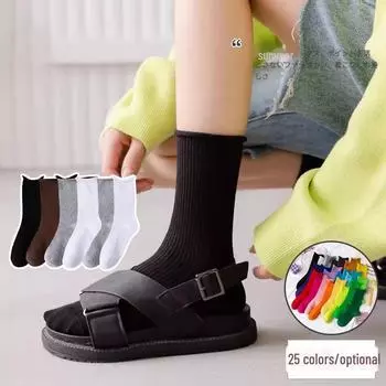 Разноцветные женские носки средней длины — модные весенне-осенние конфетные цвета с завитым ворсом One Size розы красного