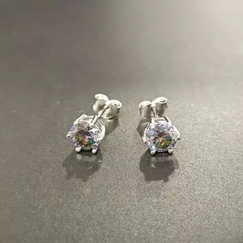 Разноцветные женские серьги-гвоздики из стерлингового серебра 925 пробы с муассанитом, круглые серьги с муассанитом разноцветный